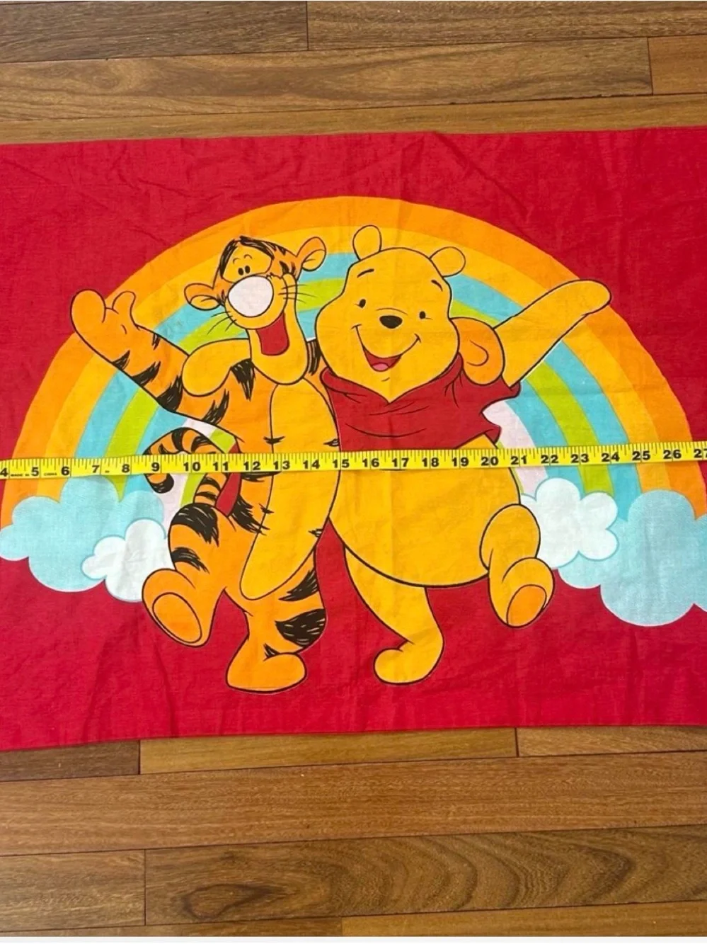 Vintage Y2K Disney Winnie The Pooh and Tigger Pillowcase with Rainbow and Cloud